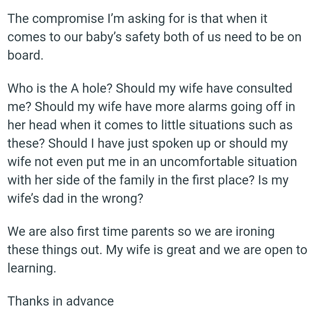 Should the OP's wife have consulted him first?