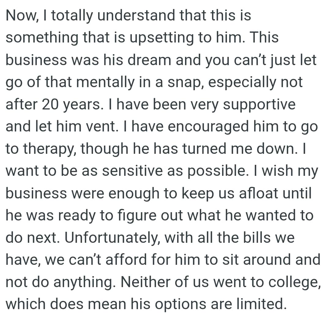 OP has encouraged her husband to go to therapy, but he has turned her down