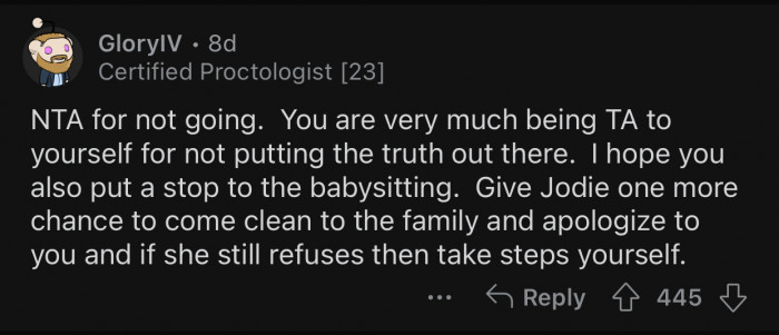 OP could give Jodie one last chance to come clean.