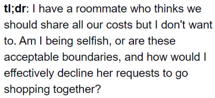 Would she look selfish if she refuses to contribute?