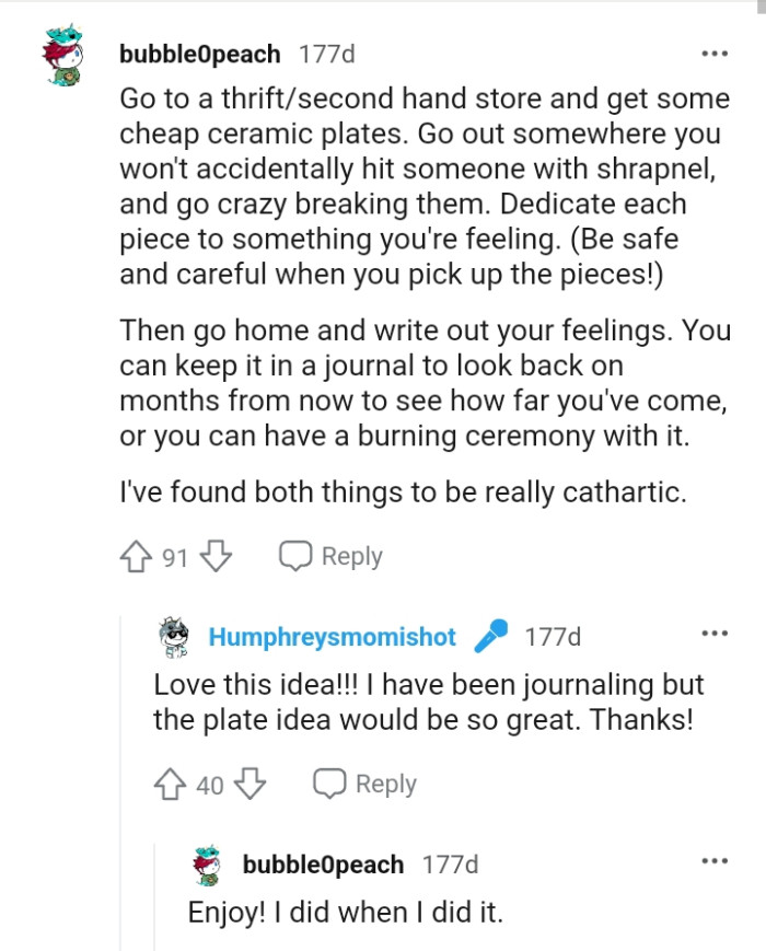 The OP should go home and write about her feelings