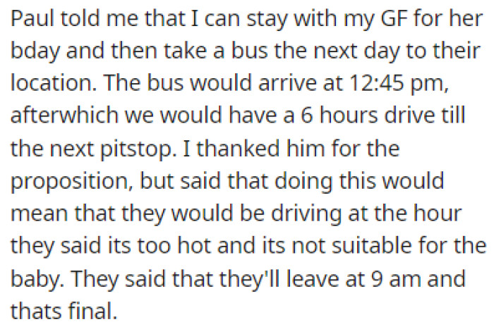 Paul had a suggestion for OP, but it contradicted the group's previous excuse