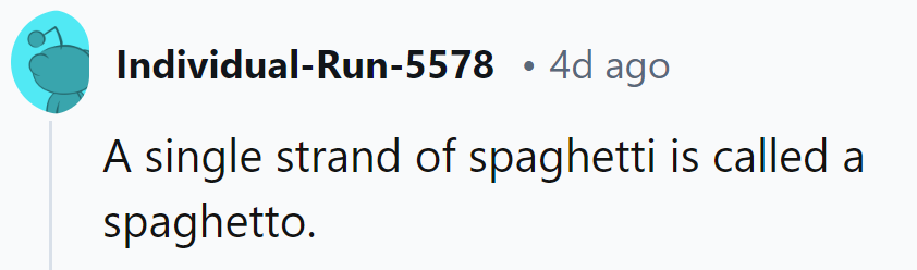 Spaghetto: pasta's solo act in the culinary linguistics spotlight.