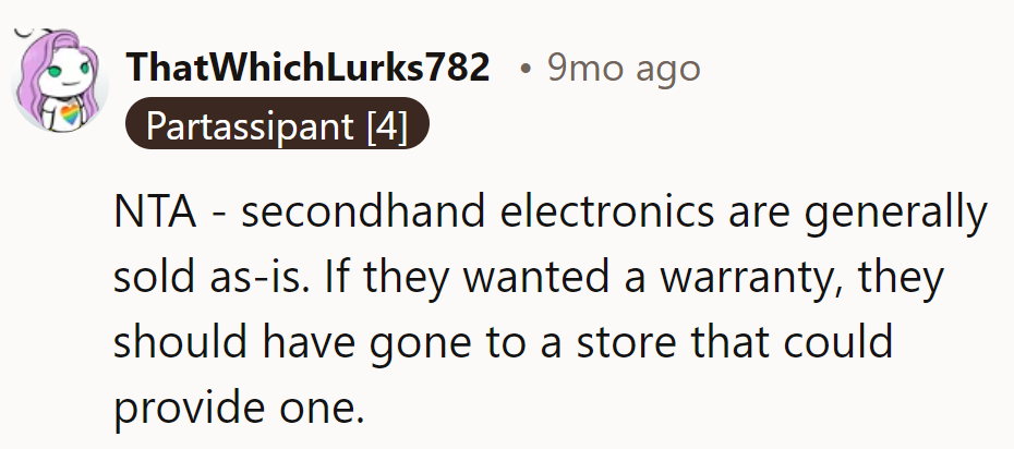 Secondhand sale: caveat emptor! Next time, store warranties for peace of mind.