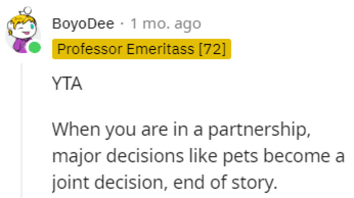 Getting a pet is a joint decision