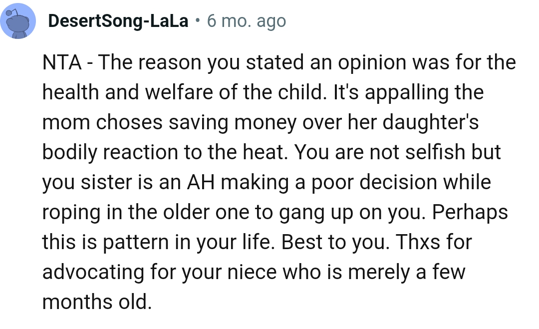 The OP is brave for advocating for her niece