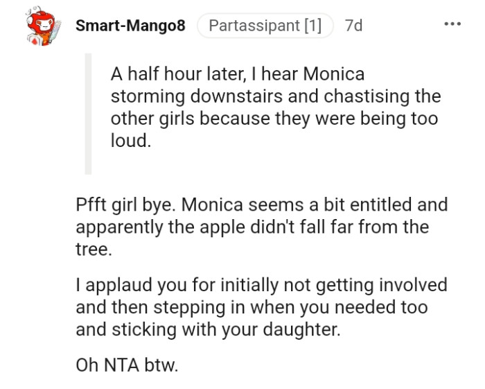 This Redditor applauds the OP for not initially getting involved