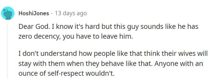 No one with self-respect stays tethered to that!