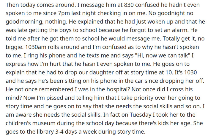 No messages and you’re hospitalized. That’s something to think about.