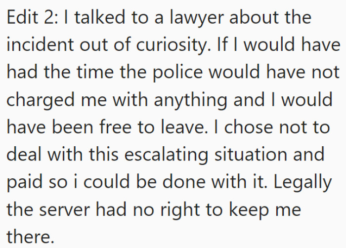 Then she added an edit to explain the legality of the situation after she asked a lawyer out of curiosity.