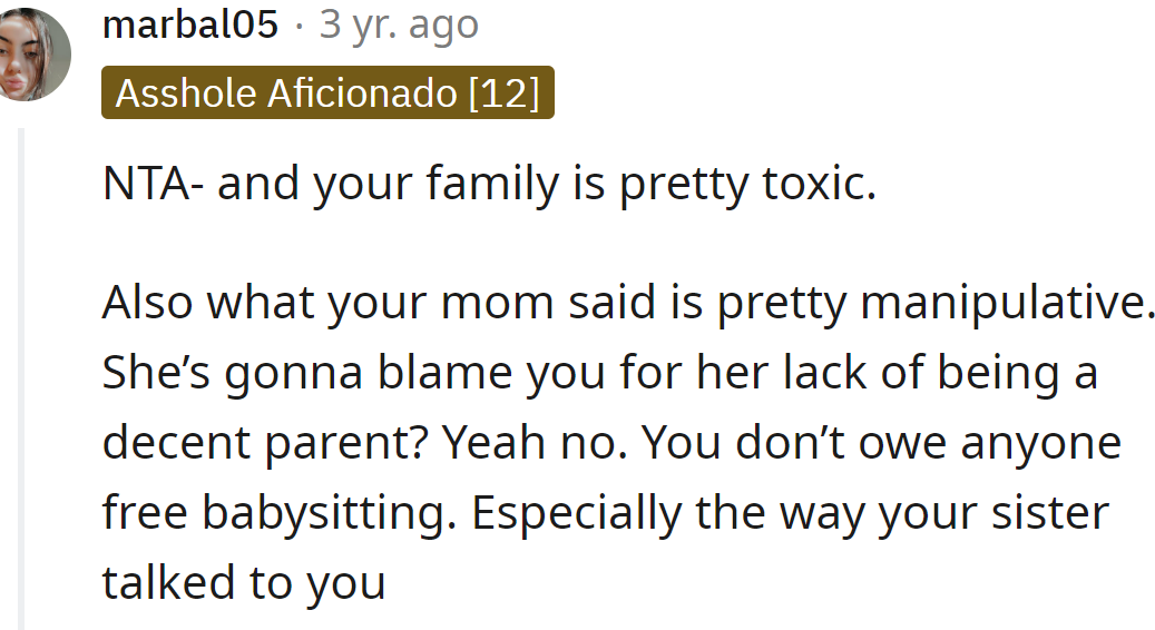 The OP's family is toxic