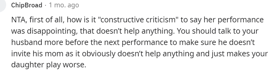 5. Her criticism doesn't help anything