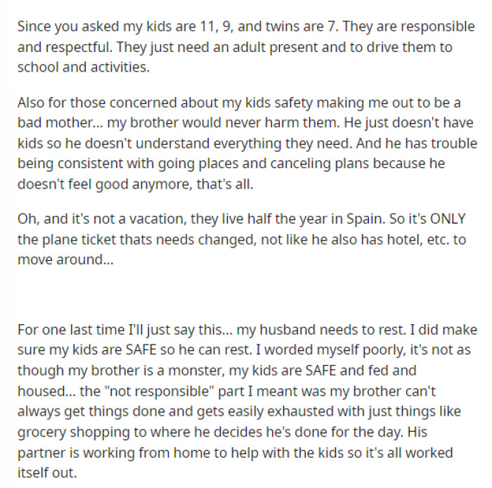 She Adds a Bit More to the Bottom of Her Post and Explains Some Info That People Were Asking About, Like Her Kids' Ages and Her Concern About Her Brother.