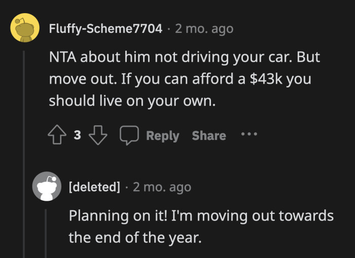 This recent disagreement may have fast-tracked OP's plans to move out.