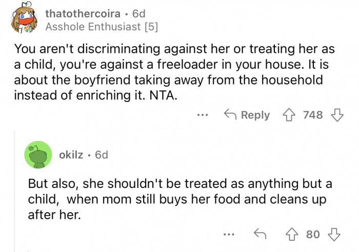 OP doesn't want a freeloader in her house.
