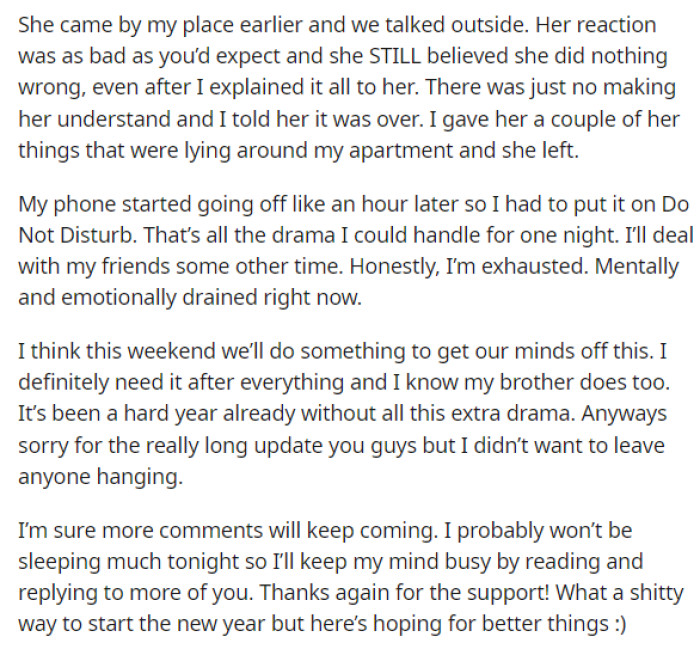 He Went into More Detail About How the Conversation Continued and How His Girlfriend Still Saw Nothing Wrong with What She Said to His Brother.