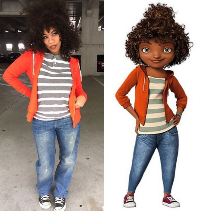 9. Here, she is cosplaying as the character Tip Tucci from Home