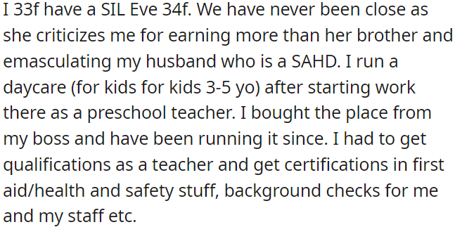 OP is a 33-year-old woman, and her relationship with her SIL is strained.