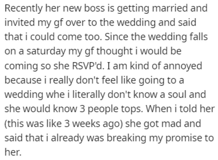 The Girlfriend's New Boss Is Getting Married, and He Invited Her to Attend Along with OP
