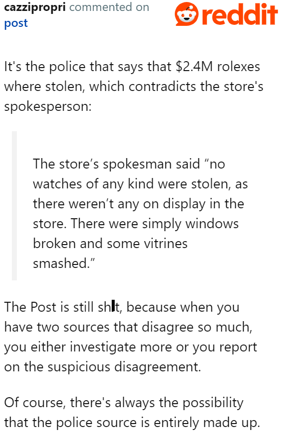 Unfortunately, people wouldn't be able to confirm whether the police source is telling the truth or if there's even a police source at all.
