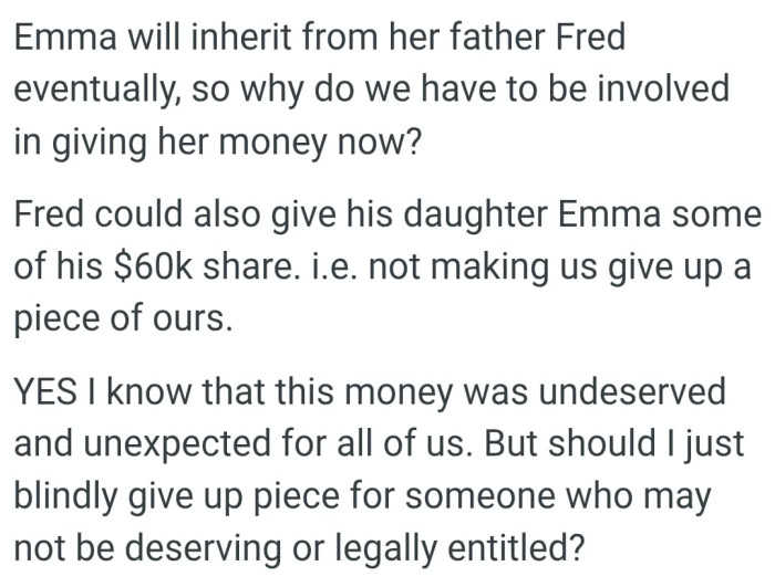 Fred could give his daughter a share from his inheritance