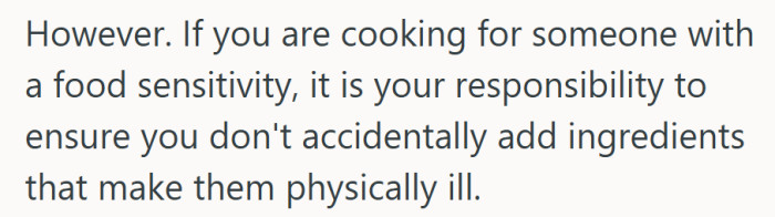 Not everyone disagreed with him; a few said her role in the kitchen still came with some responsibility.
