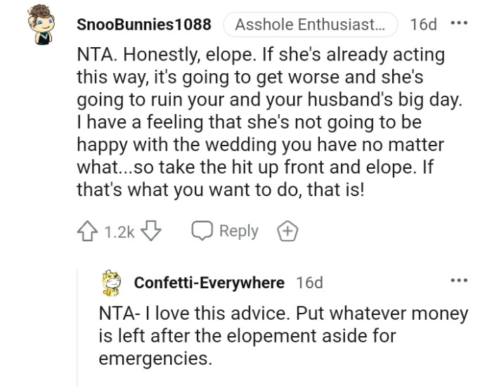 The OP should take that hit upfront and elope with her partner