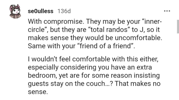 This Redditor wouldn't feel comfortable with it either