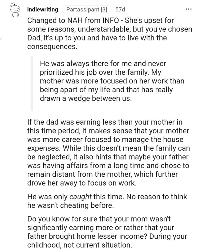 Since OP Has Chosen to Live with Her Dad, She Also Has to Live with the Consequences of Her Decision