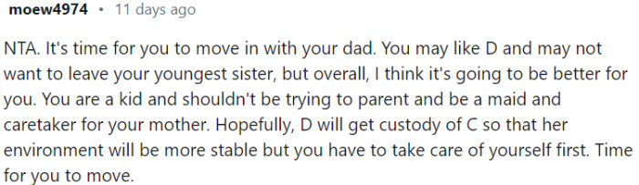 OP can't shoulder the responsibilities of parenting and caretaking for his mother.