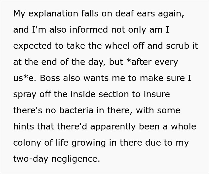 Boss also wants the OP to scrub the wheel too