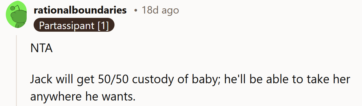 It's okay, Jack will get 50/50 custody in the breakup.