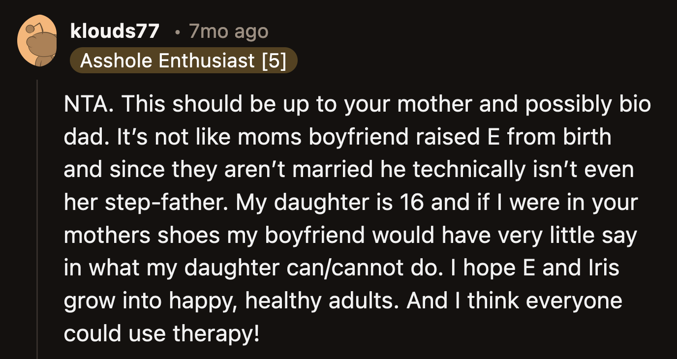 Most Redditors shared OP's belief. They said only parents can meddle in their kids' dating lives when necessary.