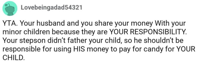 Their children are OP and her husband's responsibility; stepson is not responsible for his half-sister