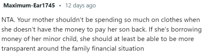 The mother is clearly overspending