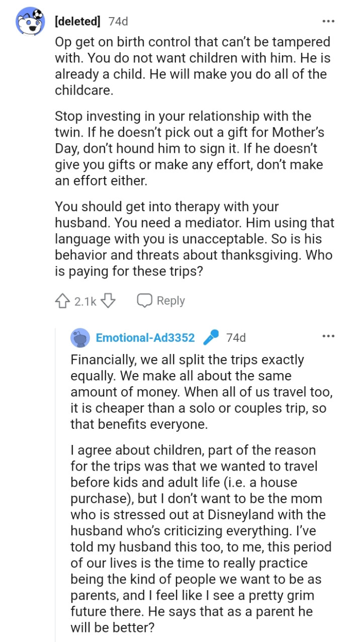 He'll make the OP do all of the childcare