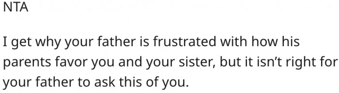 12. It's wrong of her father to ask her to intervene.