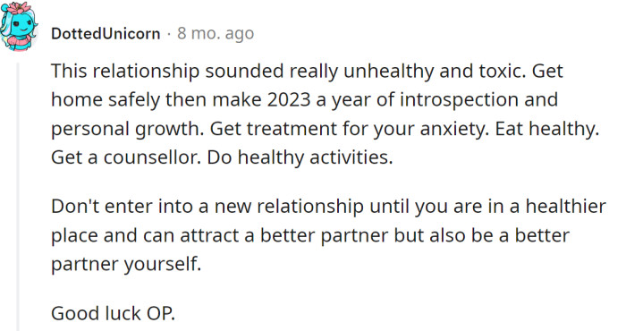 A Redditor told her she was in a toxic relationship