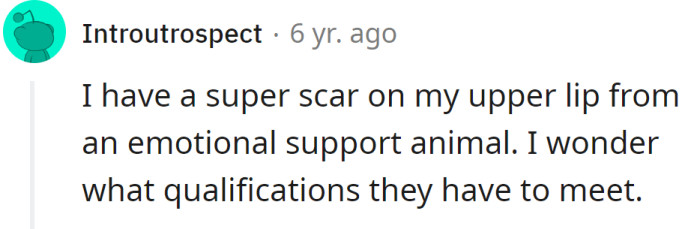 A Reddit user said he was also bitten by an emotional support animal