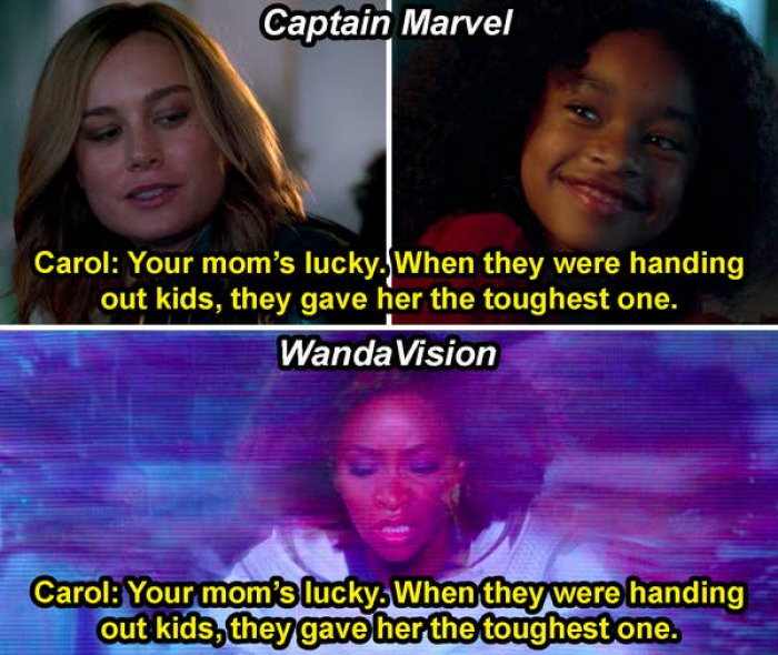 20. In 'WandaVision', Monica walks through the hex barrier and hears a lot of different voices, including what Carol told her in 'Captain Marvel'