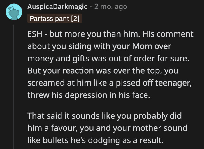 They said OP's dad dodged a bullet because OP clearly doesn't have a very high opinion of her father.