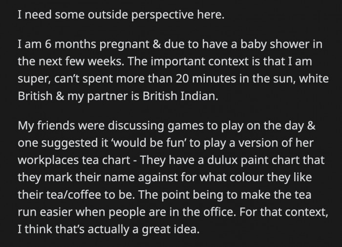 They would use the same Dulux paint chart ranging from cream to dark brown to guess what skin complexion the baby would have.