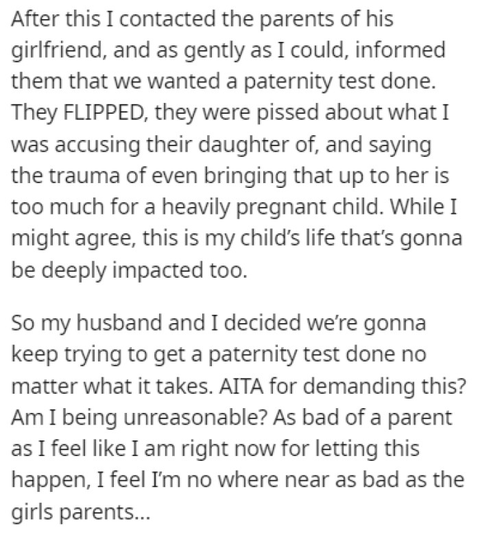 OP Contacted the Girl's Parents After This and Told Them They Wanted a Paternity Test