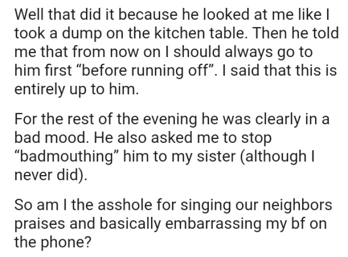 OP's boyfriend told her that from now on, she should always go to him first “before running off”