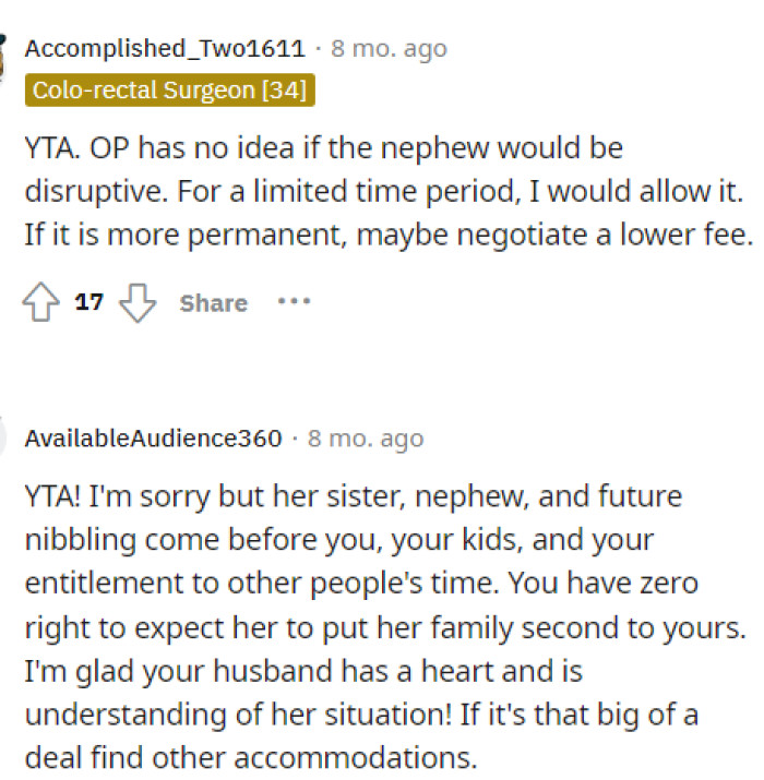 It seems like everyone is on the same page here about OP not being the best person and being entitled to the babysitter.