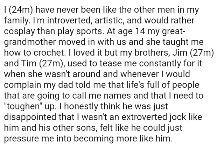 OP's dad says life's full of people that are going to call him names