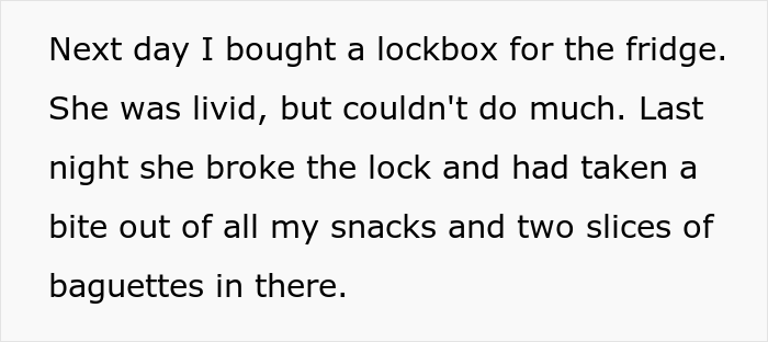 OP bought a lockbox for the fridge. It didn't stop her