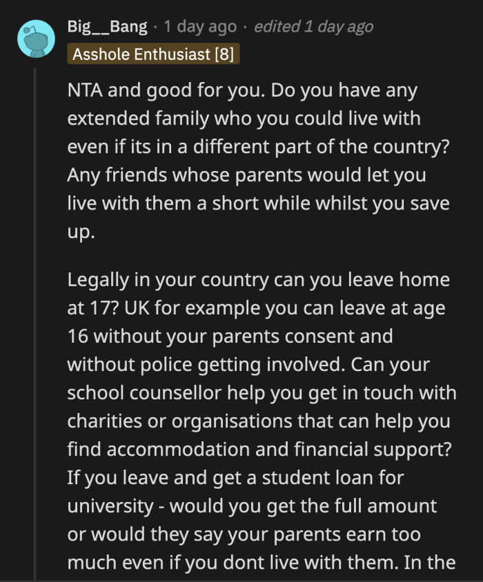 Unfortunately, OP doesn't have other family she can rely on