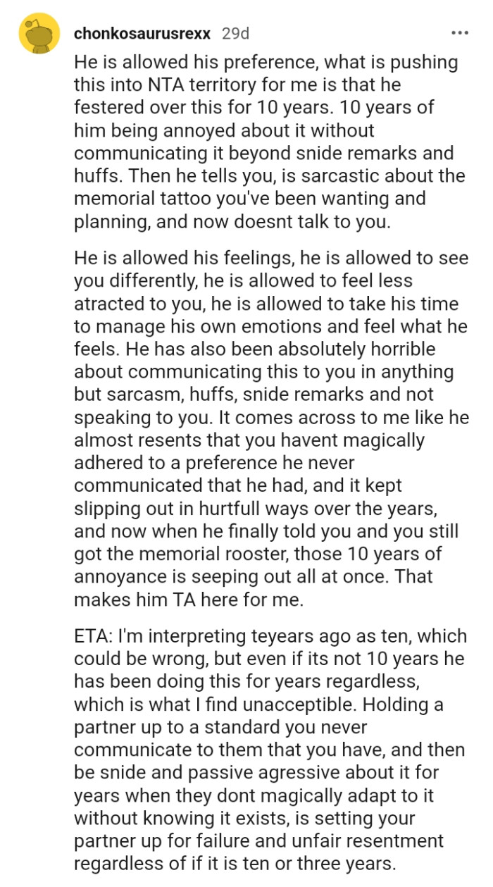 He is allowed to feel different towards the OP