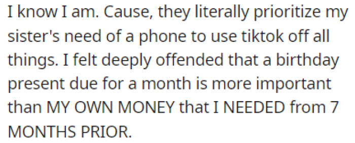 OP Feels Like Their Parents' Priorities Are Off